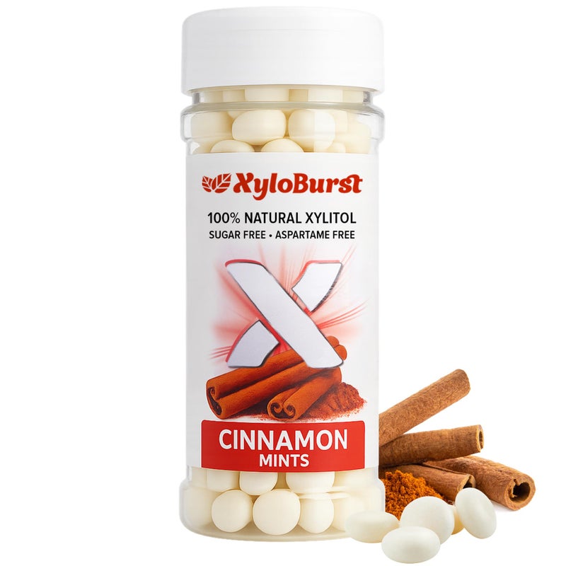 XyloBurst - Xylitol Mints | Sugar Free Breath Mints for Oral Health | Gluten Free, Vegan, Keto Friendly | Aspartame Free Mint | Cinnamon | 200 Count Jar - Image 1